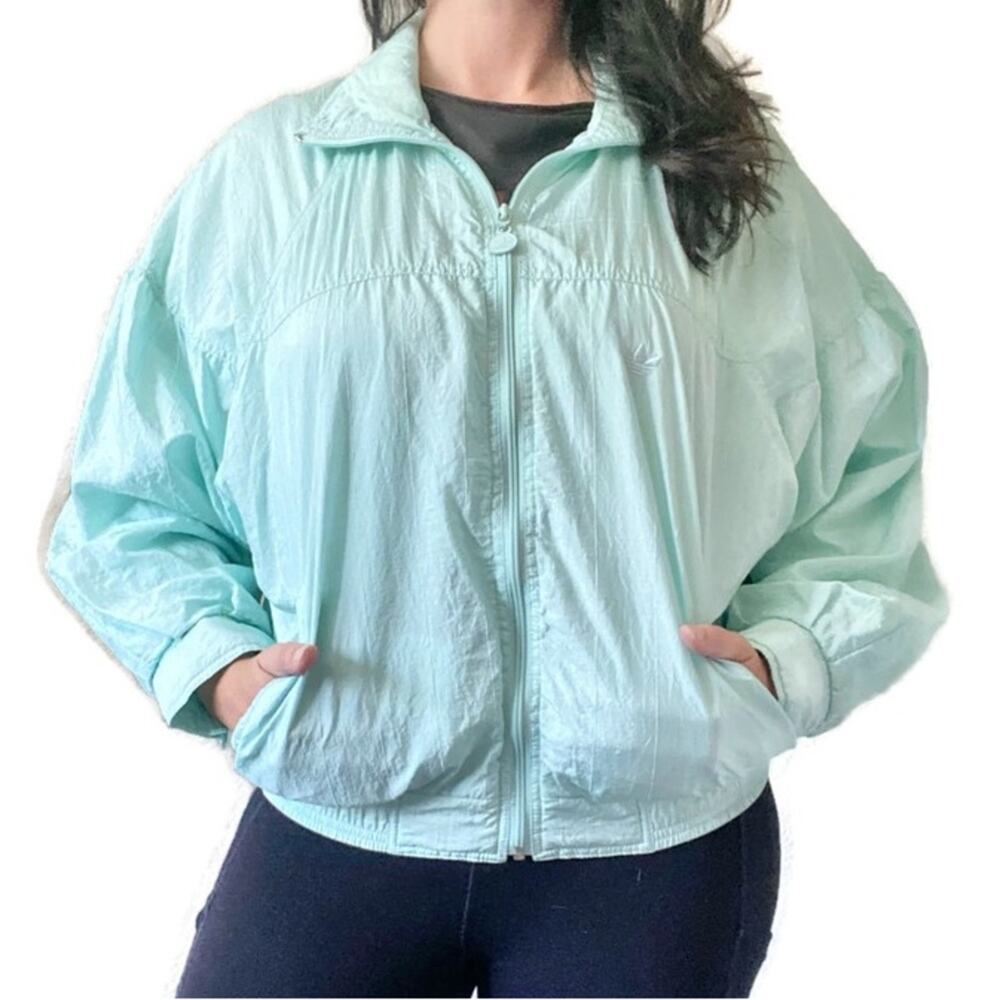 Vintage 80s ADIDAS Turquoise Windbreaker Track Jacket Size Medium